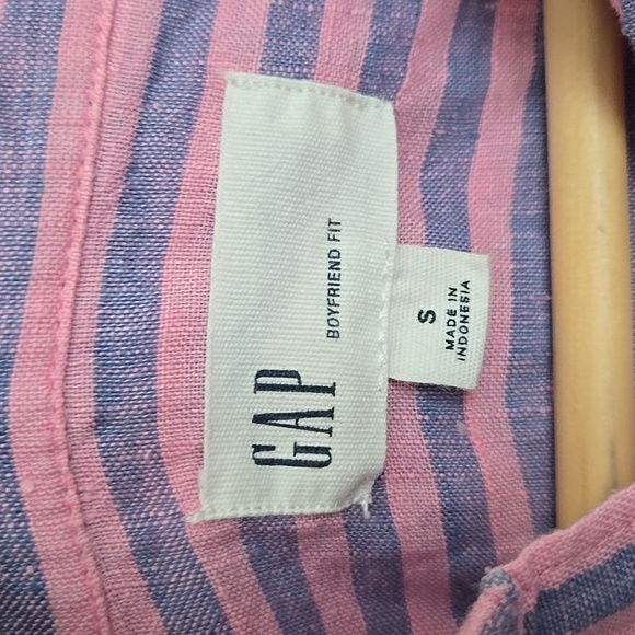 GAP Pink Stripe Oversize Boyfriend Shirt 100% Linen Buttom Down Summer Shirt - Picture 2 of 6